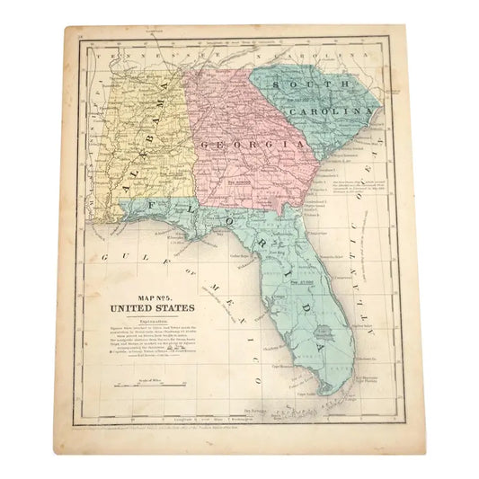 Original Antique Map of Southern States(USA), C. 1800