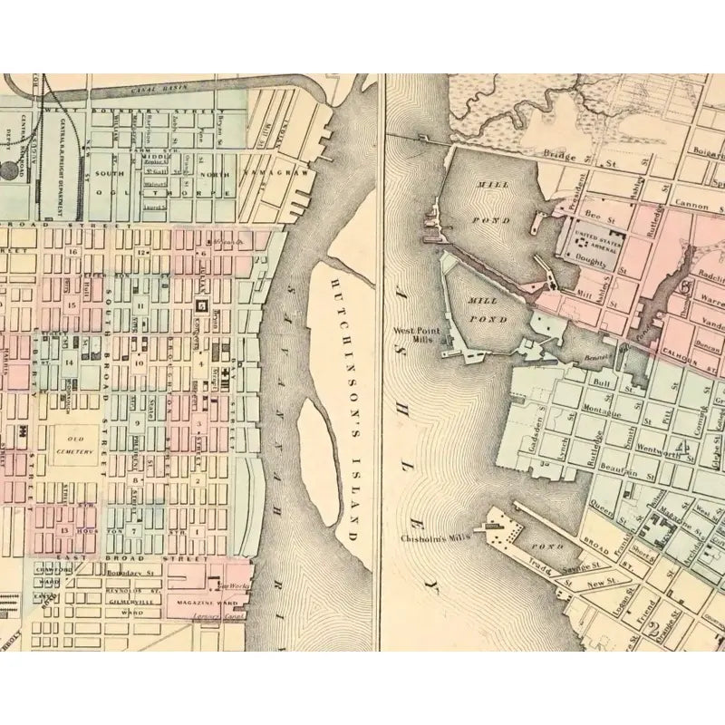 Original Antique Map of the City of Savannah and Charleston c.1800