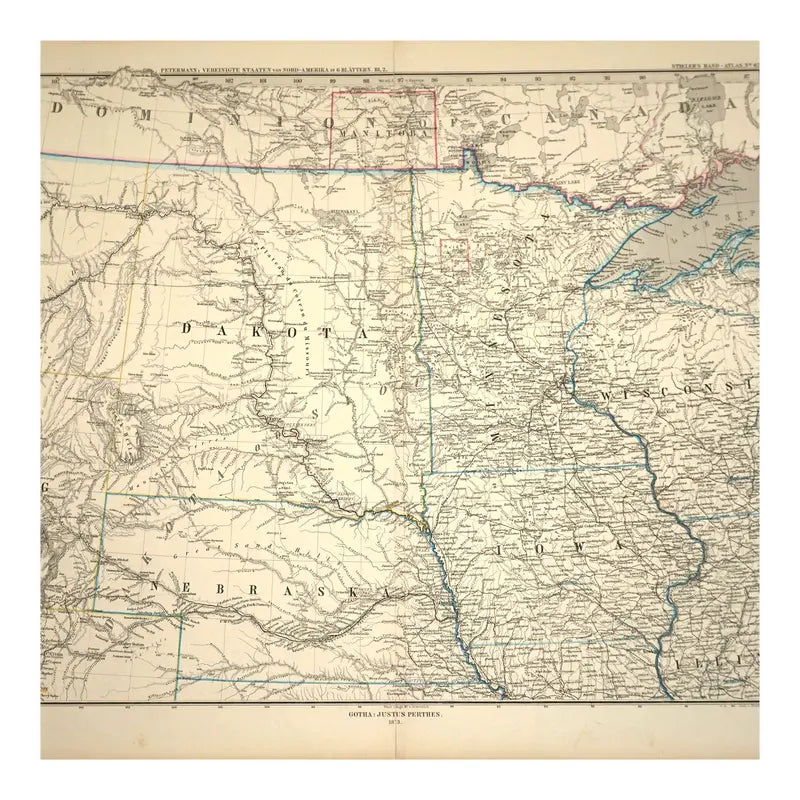 Original Antique Map of the Midwest c.1876