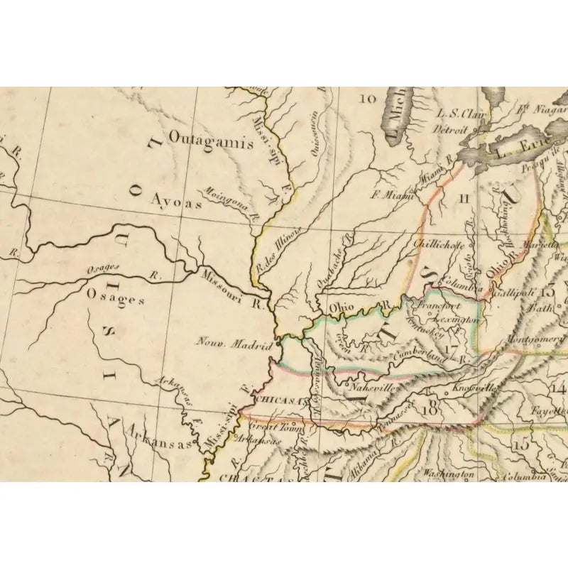 Original Antique Map of the South, Usa, C.1811