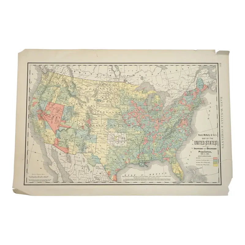 Original Antique Map of the United States, USA, c.1896