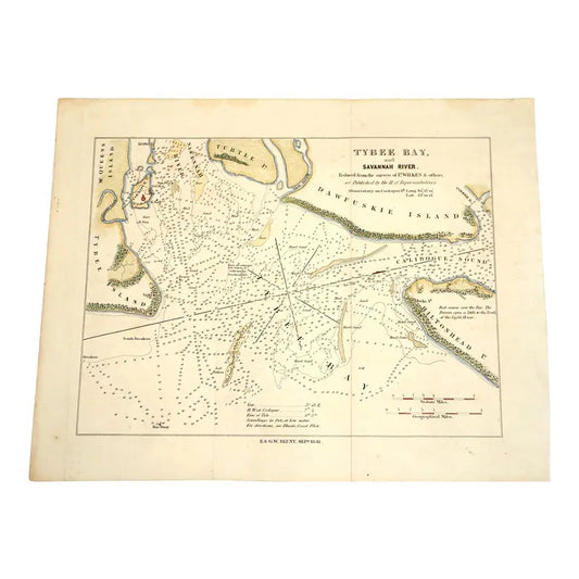 Original Antique Map of Tybee Island & the Savannah River, (Usa), C. 1800