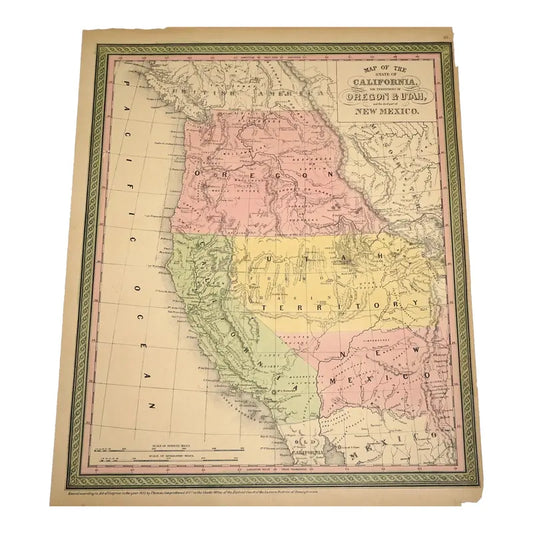 Original Antique Map of Western Territories (Usa) C.1800